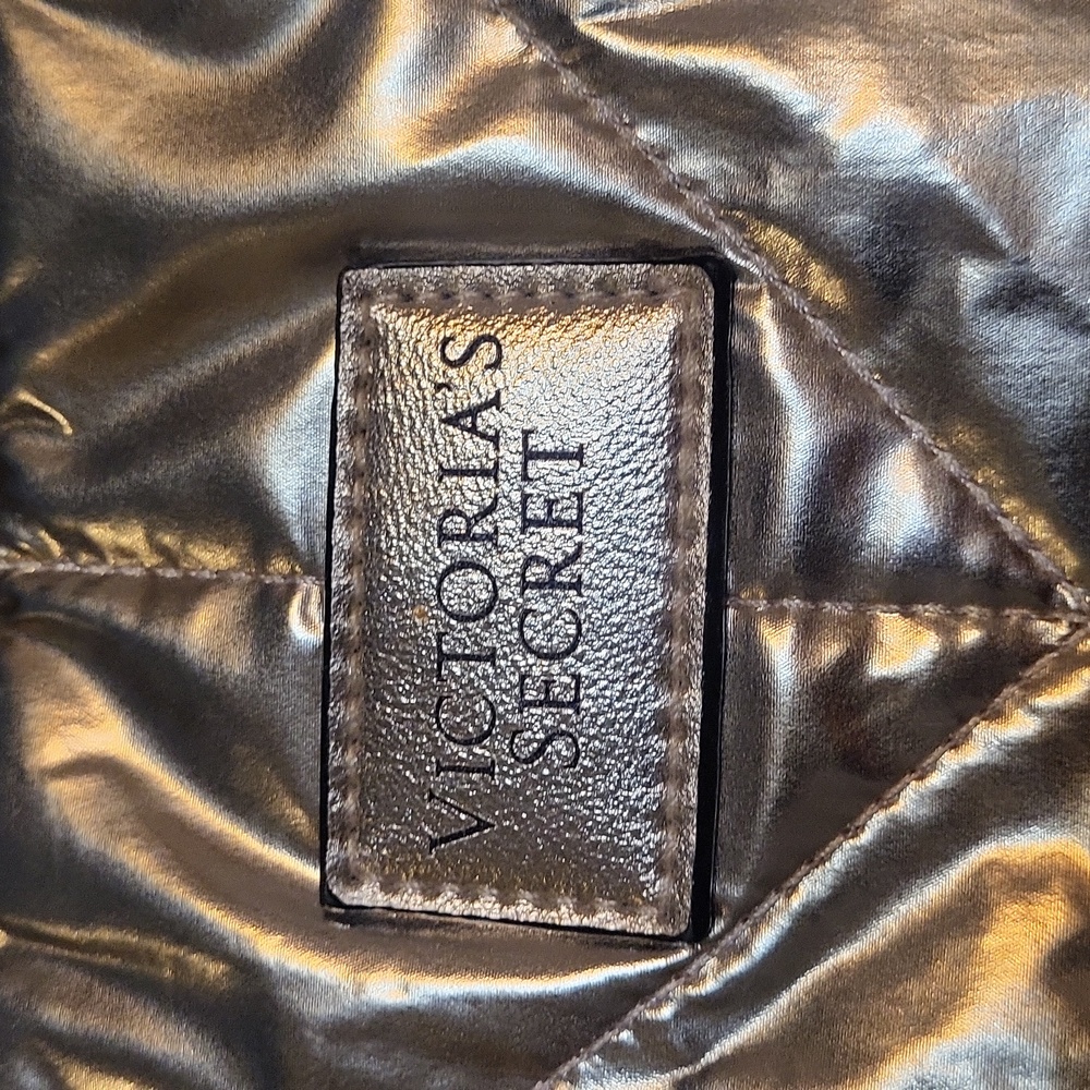 Victoria's Secret Shiny Silver Tote with Black Handles (NEW) - Picture 3 of 6